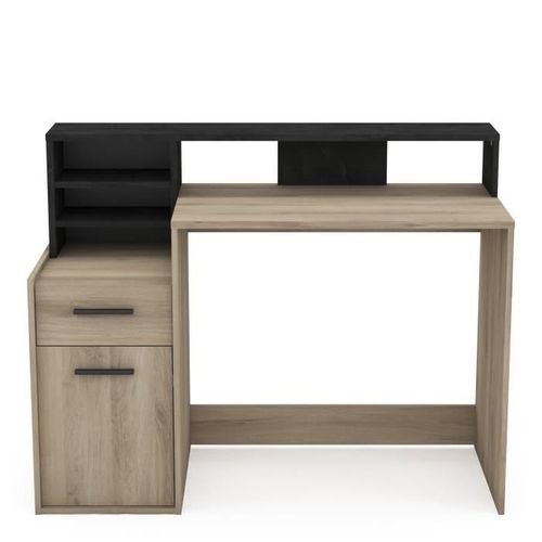 Bureau Avec Rangements - Delphi - Chêne/noir - L126,2 X P59.8 X H93.5cm