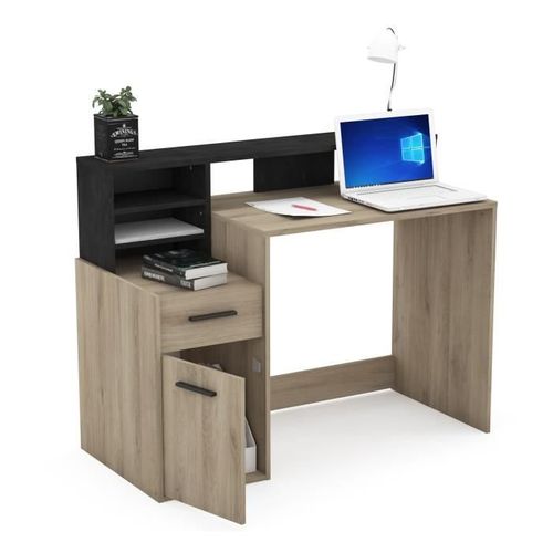 Bureau Avec Rangements - Delphi - Chêne/noir - L126,2 X P59.8 X H93.5cm