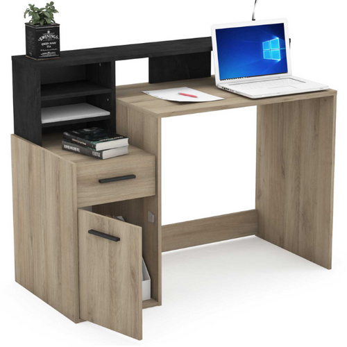 Bureau Avec Rangements - Delphi - Chêne/noir - L126,2 X P59.8 X H93.5cm