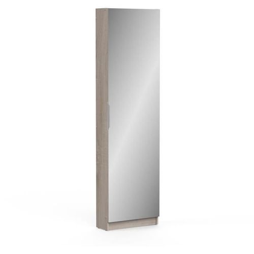 Armoire à Chaussures Zapatero - 12 Paires - Décor Chêne Et Noir - L50 X P18 X H200 Cm - Cba Meubles