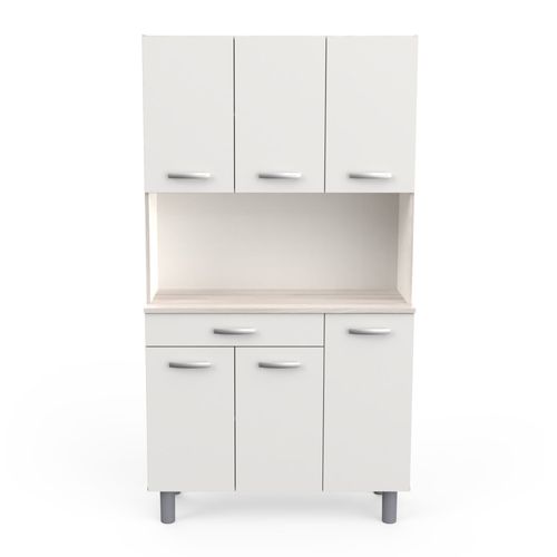 Buffet De Salon 6 Portes - Pasta - Blanc Et Chêne - 101 X 185,3 X 42,3 Cm - Demeyere