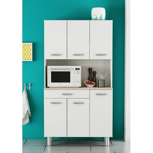 Buffet De Salon 6 Portes - Pasta - Blanc Et Chêne - 101 X 185,3 X 42,3 Cm - Demeyere