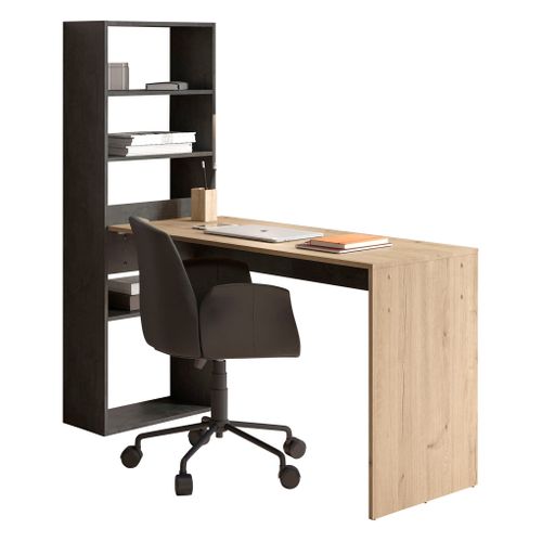 Bureau avec bibliothèque EASE imitation chêne et noir