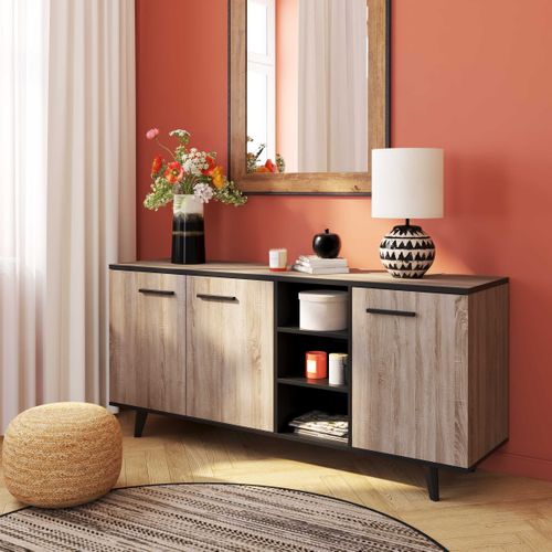 Buffet L.160 cm WAYNE Imitation chêne et noir