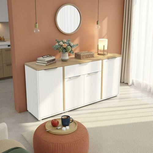 Buffet 160cm AXELLE imitation chêne/ blanc