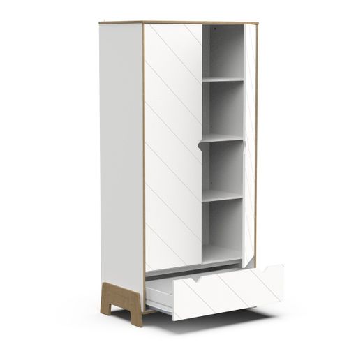 Armoire 2 Portes Et 1 Tiroir Décor Chêne Hamilton Et Blanc H188,1 Cm