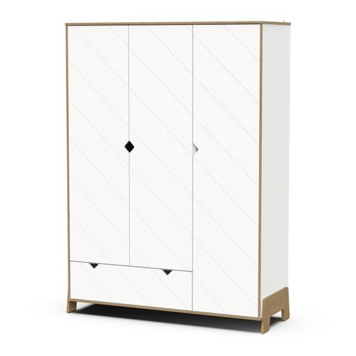 Armoire 3 Portes Et 1 Tiroir Décor Blanc Et Chêne Hamilton H188,1 Cm
