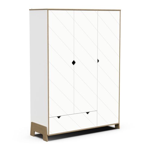 Armoire 3 Portes Et 1 Tiroir Décor Blanc Et Chêne Hamilton H188,1 Cm