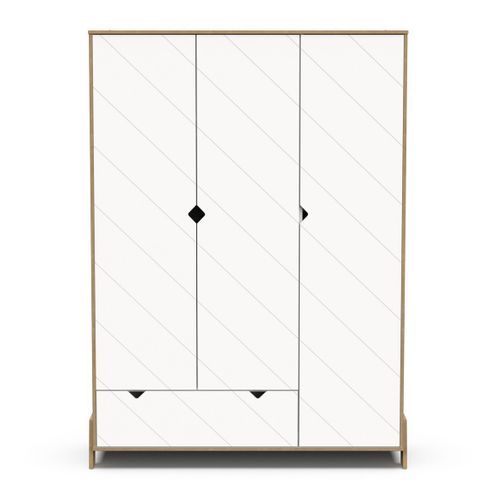 Armoire 3 Portes Et 1 Tiroir Décor Blanc Et Chêne Hamilton H188,1 Cm