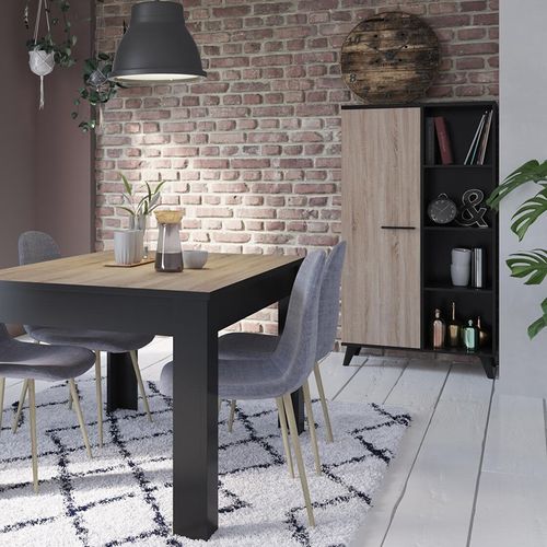 Vitrine 1 Porte + 4 Niches - Décor Chene Et Noir - L 83 X P 39,2 X H 153,9 Cm - Wayne