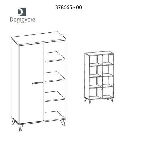 Vitrine 1 Porte + 4 Niches - Décor Chene Et Noir - L 83 X P 39,2 X H 153,9 Cm - Wayne
