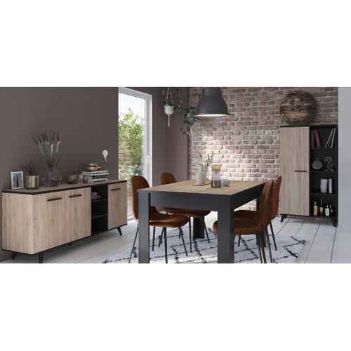 Vitrine 1 Porte + 4 Niches - Décor Chene Et Noir - L 83 X P 39,2 X H 153,9 Cm - Wayne