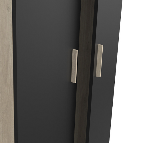 Armoire Liva 2 Portes Tournantes, 1 Tringle Et 2 Étagères-chêne Kronberg/noir Mat