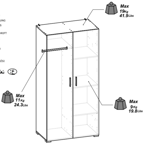 Armoire 2 Portes Penderie + Lingère Izzy Noir Et Bois