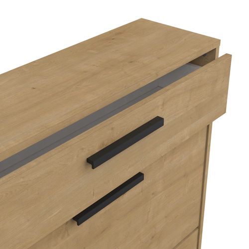 Rangement Chaussures 2 Abattants / 1 Tiroir - Izzy - Chêne - 12 Paires - 80,8 X24,4 X 101,8 Cm