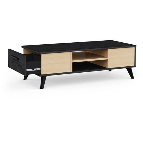 Table Basse Kent - Chêne De File / Sidewalk - 2 Tiroirs - 1 Rayon - Pieds - 106,6 X 50,1 X 35,2 Cm