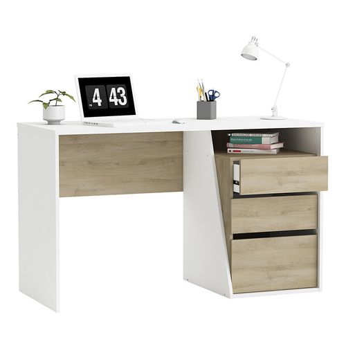 Jefferson Bureau 3 Tiroirs - Decor Chene Kronberg Blanc - L 127,1 X H 76,8 X P 55 Cm