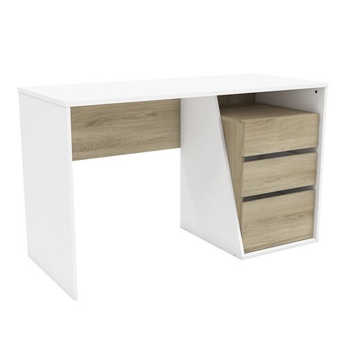 Jefferson Bureau 3 Tiroirs - Decor Chene Kronberg Blanc - L 127,1 X H 76,8 X P 55 Cm