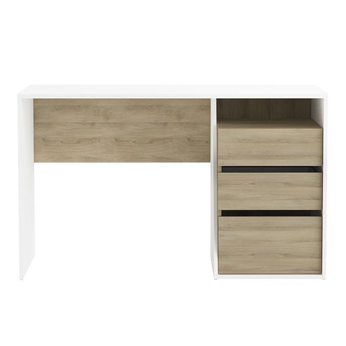 Jefferson Bureau 3 Tiroirs - Decor Chene Kronberg Blanc - L 127,1 X H 76,8 X P 55 Cm