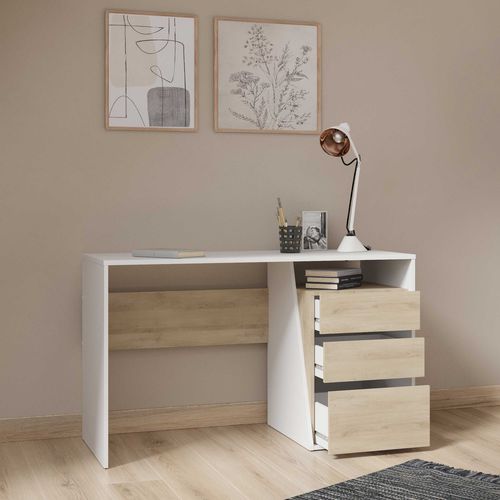 Jefferson Bureau 3 Tiroirs - Decor Chene Kronberg Blanc - L 127,1 X H 76,8 X P 55 Cm