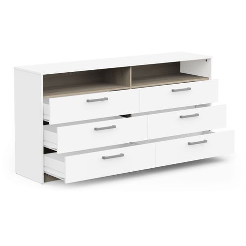 Commode - Watson - 6 Tiroirs - Chene Kronberg / Blanc Mat - 162,7 X 39,5 X 81,1 Cm -