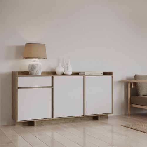 Buffet 3 Portes Et 1 Tiroir Décor Chêne Royal Et Blanc L157,4 Cm