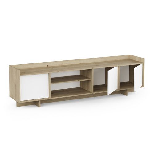 Meuble TV 3 Portes 1 Niche Décor Chêne Royal Et Blanc L183 Cm