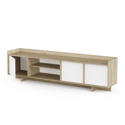 Meuble TV 3 Portes 1 Niche Décor Chêne Royal Et Blanc L183 Cm