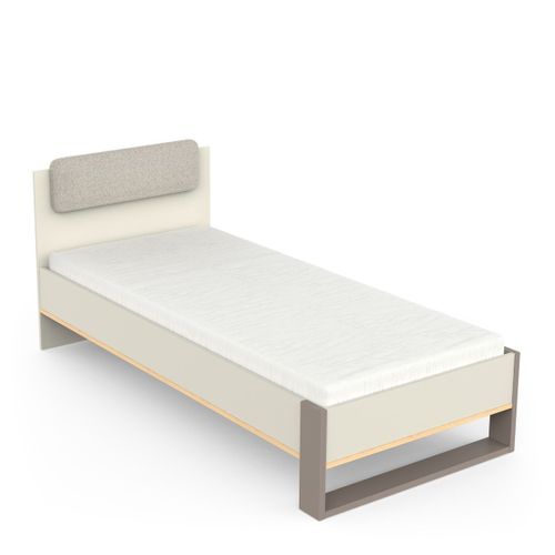 Lit Enfant - Modèle Camillia - Gris - Tête De Lit Capitonnée - 90 X 200 Cm