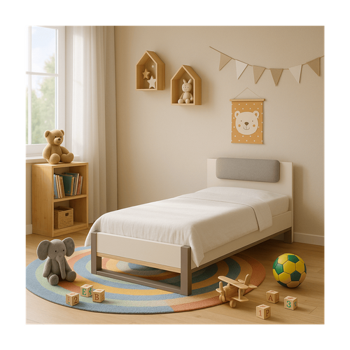 Lit Enfant - Modèle Camillia - Gris - Tête De Lit Capitonnée - 90 X 200 Cm