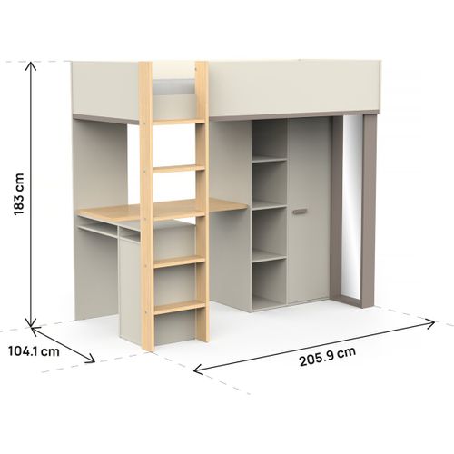 Lit Enfant Mezzanine Avec Bureau "camillia" - 90 X 200 Cm - Gris