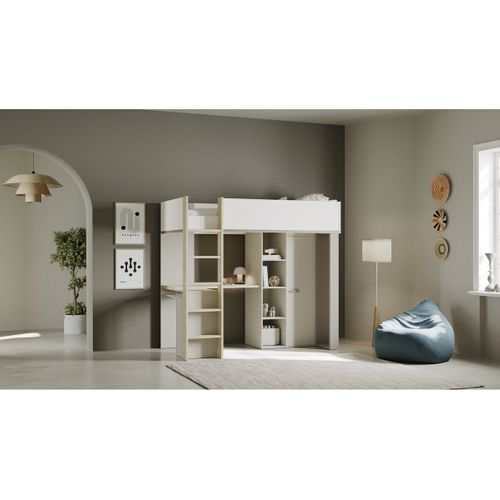 Lit Enfant Mezzanine Avec Bureau "camillia" - 90 X 200 Cm - Gris
