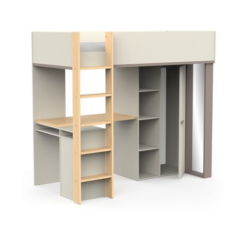 Lit Enfant Mezzanine Avec Bureau "camillia" - 90 X 200 Cm - Gris