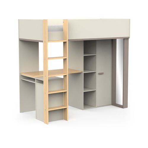 Lit Enfant Mezzanine Avec Bureau "camillia" - 90 X 200 Cm - Gris