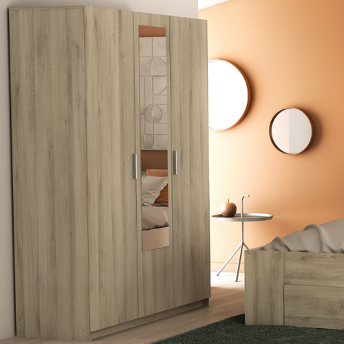 Armoire Prya 3 Portes Tournantes, 4 Étagères Et 1 Tringle-chêne Kronberg