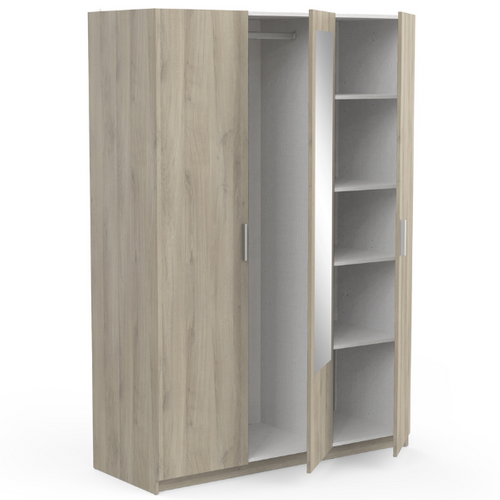 Armoire Prya 3 Portes Tournantes, 4 Étagères Et 1 Tringle-chêne Kronberg