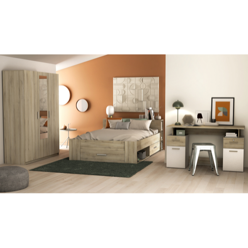 Armoire Prya 3 Portes Tournantes, 4 Étagères Et 1 Tringle-chêne Kronberg