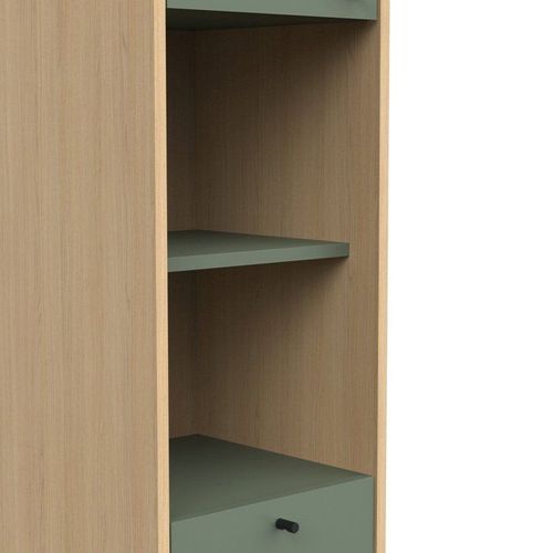 Colonne De Salle De Bain - 2 Portes - 1 Tiroir - L38,8 X P33,1 X H201,5cm - Vert Et Chene - Demeyer