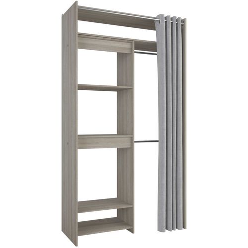 Armoire Odette 6 Compartiments De Rangement, 2 Tringles Et 1 Rideau-chêne Shannon