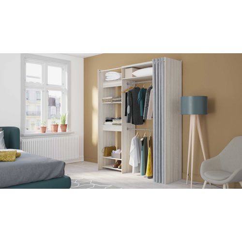 Armoire Odette 6 Compartiments De Rangement, 2 Tringles Et 1 Rideau-chêne Shannon