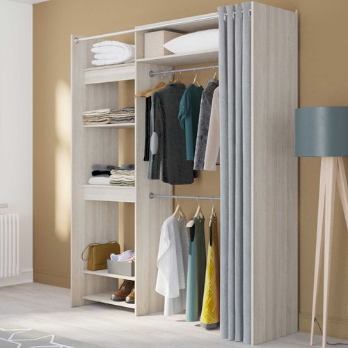 Armoire Odette 6 Compartiments De Rangement, 2 Tringles Et 1 Rideau-chêne Shannon