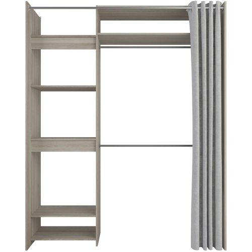 Armoire Odette 6 Compartiments De Rangement, 2 Tringles Et 1 Rideau-chêne Shannon