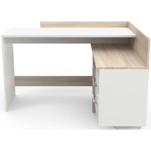Bureau D'angle 3 Tiroirs - Décor Chene Et Blanc - L 128,5 X P 105,7 X H 83,2 Cm - Thales