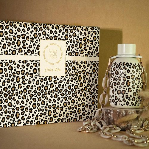 Coffret Bouteille Isotherme Blush Léopard 35 Cl Avec Chaine En Céramique