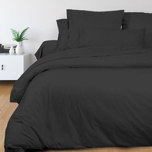 Drap Plat Camille Coton Percale 260x300 Anthracite
