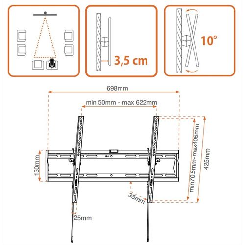 Support TV Inclinable 55'' - 70'' / 140 - 178 Cm  - Noir