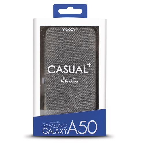 Etui Folio Clam Tissu  Pour Samsung A50 - Gris