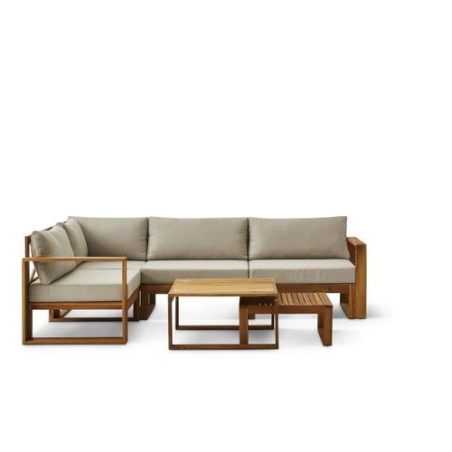 Salon De Jardin En Bois D'acacia Fsc Avec Coussins Gris - 6 Personnes - Levata