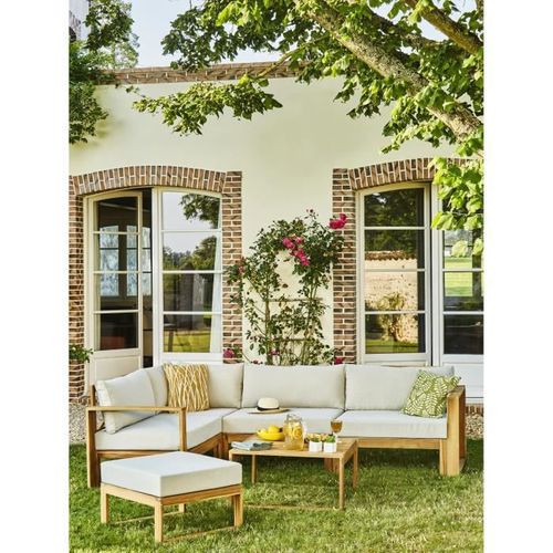 Salon De Jardin En Bois D'acacia Fsc Avec Coussins Gris - 6 Personnes - Levata