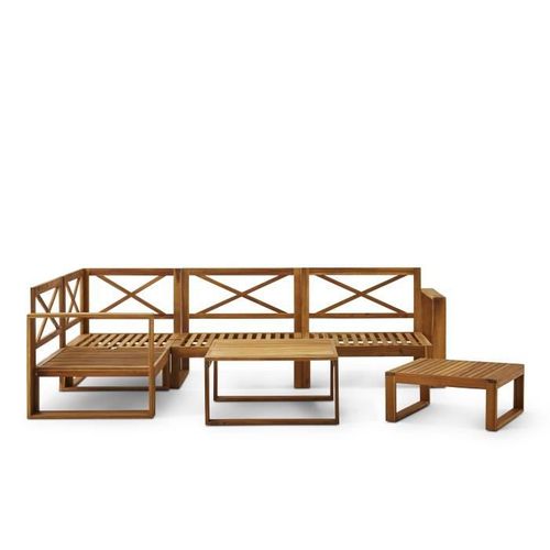 Salon De Jardin En Bois D'acacia Fsc Avec Coussins Gris - 6 Personnes - Levata